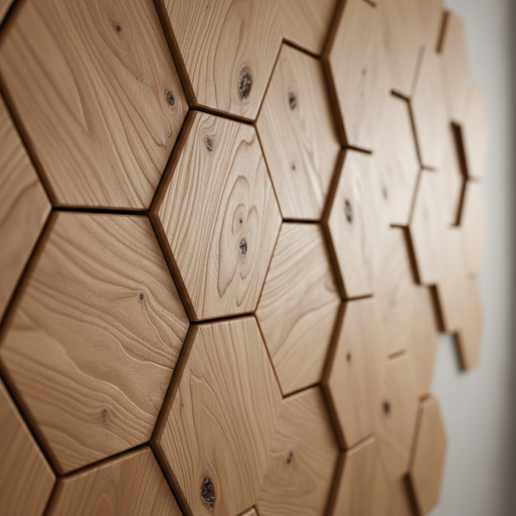 Close-up of hexagon wood grain texture and pattern